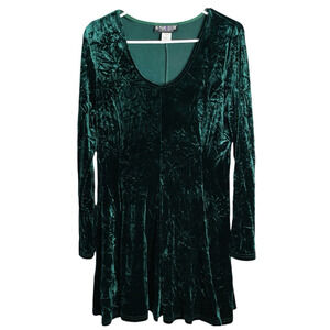 Pyramid Collection Velvet Dress Womens L Emerald Green Scoop Neck Forest Fairy